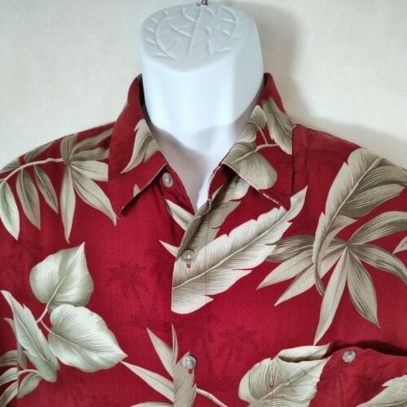 PIERRE CARDIN Mens XL Hawaiian Aloha Button-up shirt 1 Pocket Red / Brown - Picture 4 of 11